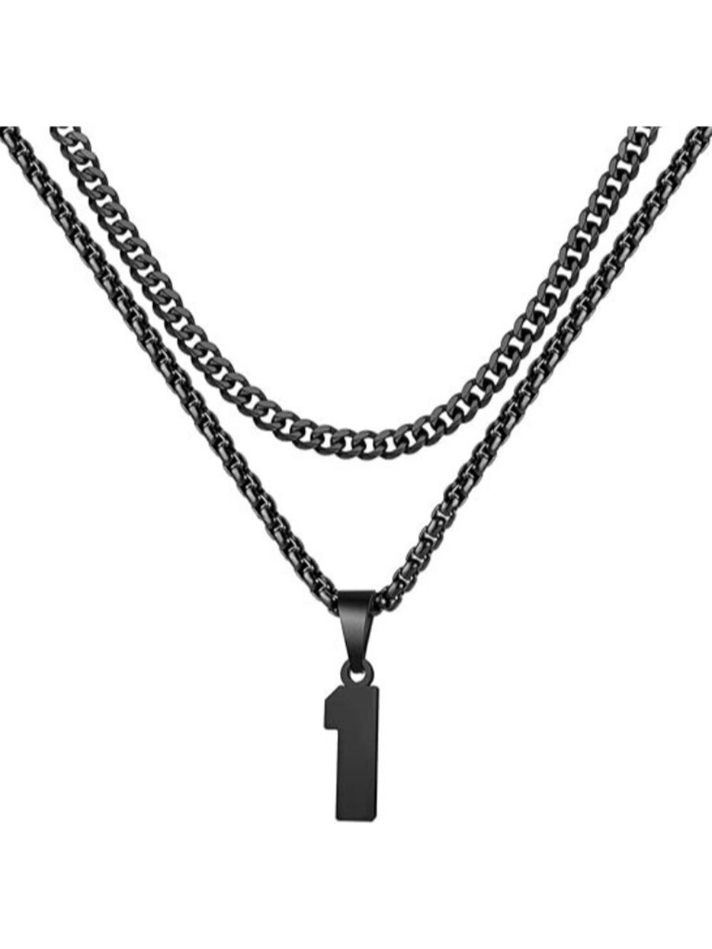 Number 1 Black Jersey Number Layered Cool Sports Necklaces